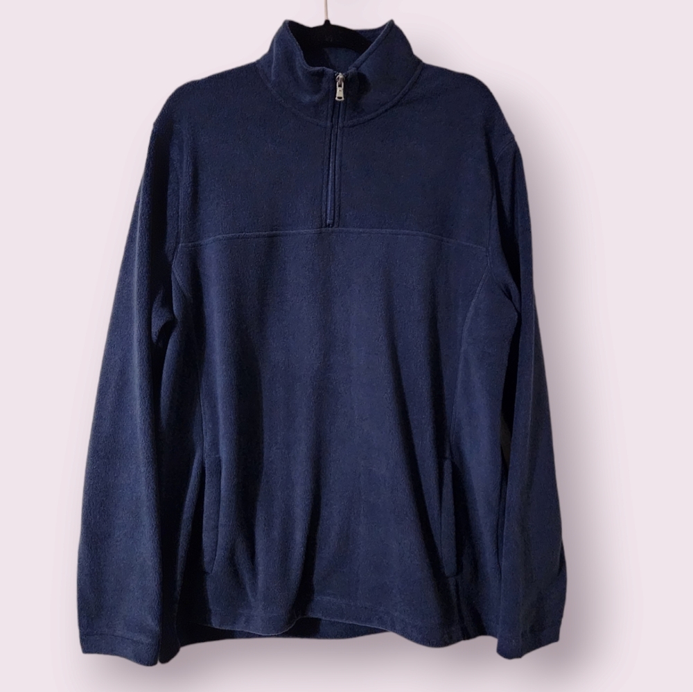 Croft & Barrow Blue Quarter Zip Mock Neck Sweater Hand Pockets Size Large Men